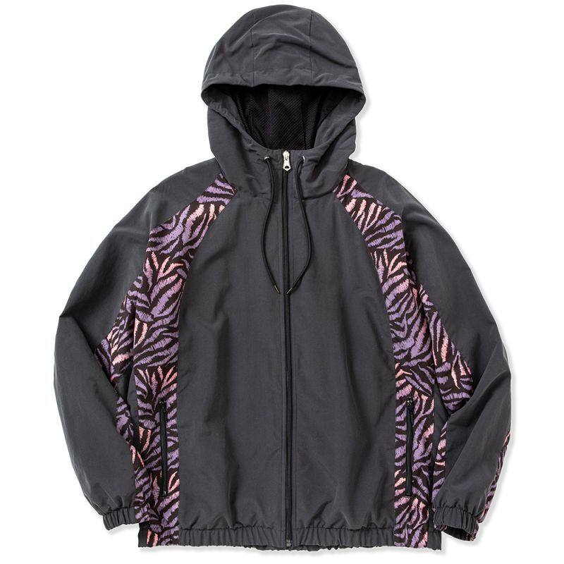 画像1: CALEE  Animal type pattern panel zip hoodie (Black.Purple) (1)
