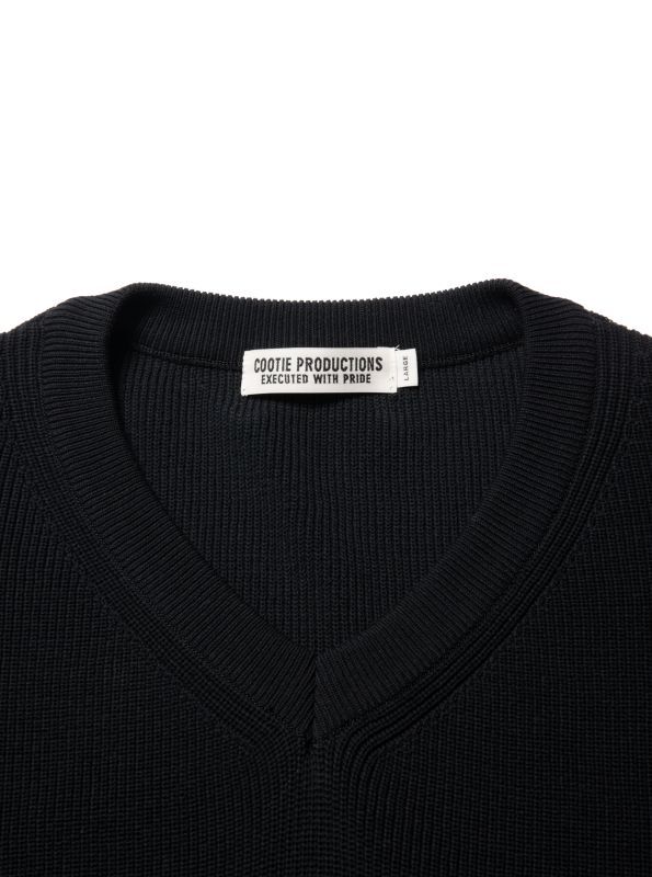 COOTIE Hard Twisted Yarn Rib Stitch V Neck Vest (Black) CTE-23S311
