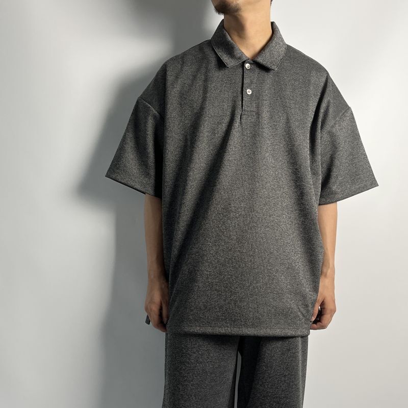 CALEE Mix tweed jersey type drop shoulder polo shirt (Gray) CL 