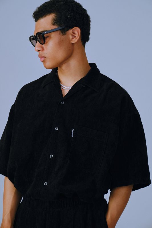 COOTIE Garment Dyed L/C Velvet Open Collar S/S Shirt (Black) CTE