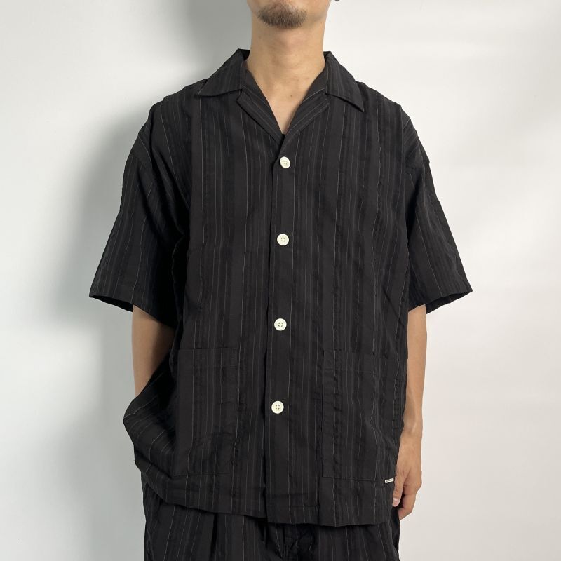 COOTIE Stripe Sucker Cloth Open Collar S/S Shirt (Black) CTE 