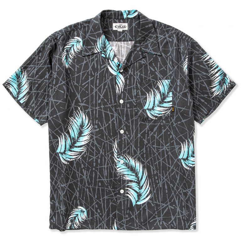 CALEE Allover feather pattern amunzen cloth S/S shirt (Black) CL