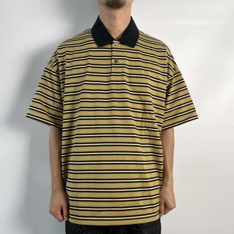 CALEE Drop shoulder narrow pitch border polo shirt (Black.Mustard