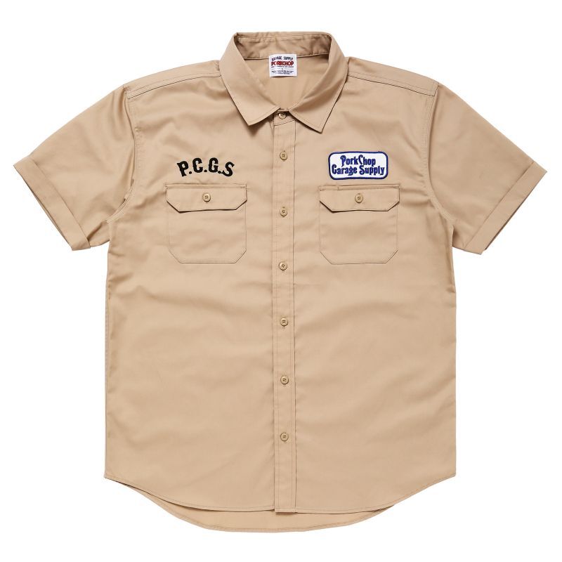 PORKCHOP GARAGE SUPPLY ROUNDED WAPPEN WORK SHIRT (BEIGE) P0269