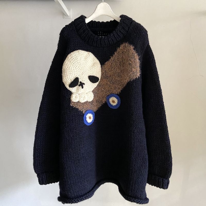 KIDILL SKULL SKATE KNIT HAND KNITTED SWEATER (BLACK × NAVY) KL780